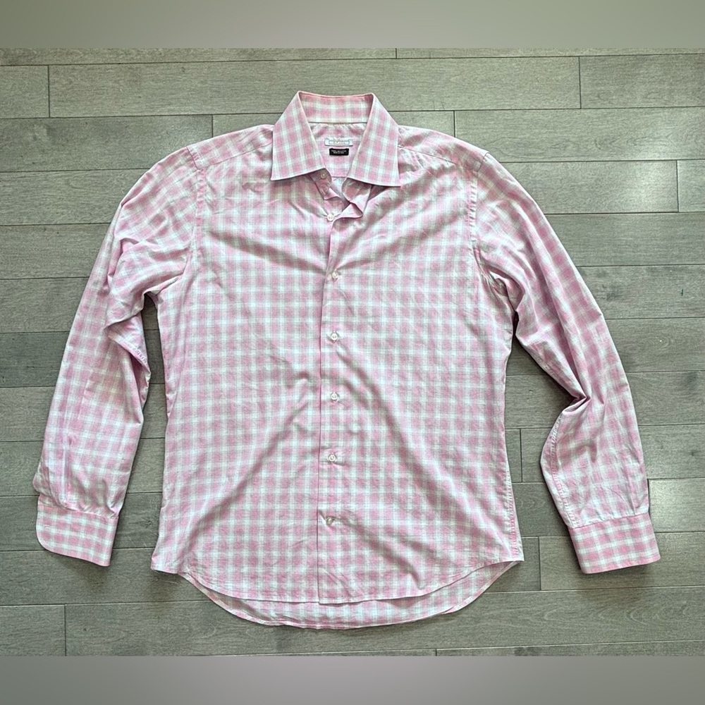 G.F. & Co Made in Italy 100% Cotton Pink Plaid Dress Shirt Men’s 40/15.5